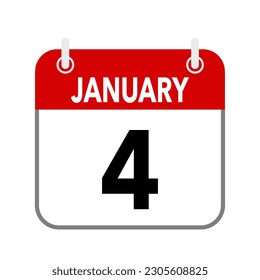 4 January, calendar date icon on white background.