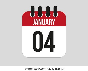 4 january calendar icon. Calendar template for the days of january. Red banner for dates and business