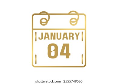 4 January calendar icon text page monthly web design on golden and white background vector, icon, or illustration with the month of January 4