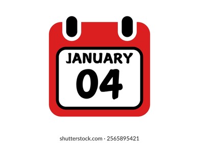 4 January calendar icon text page monthly web design on red, black and white background vector, icon, or illustration with the month of January 4