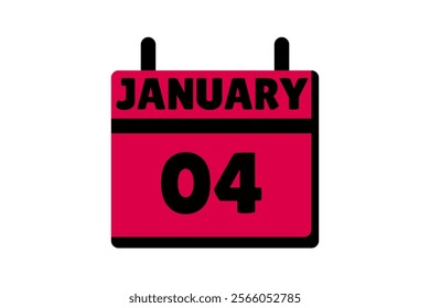 4 January calendar icon text page monthly web design on red, black and white background vector, icon, or illustration with the month of January 4