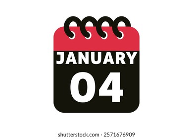 4 January calendar icon text page monthly web design on red, black and white background vector, icon, or illustration with the month of January 4