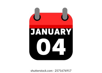 4 January calendar icon text page monthly web design on red, black and white background vector, icon, or illustration with the month of January 4