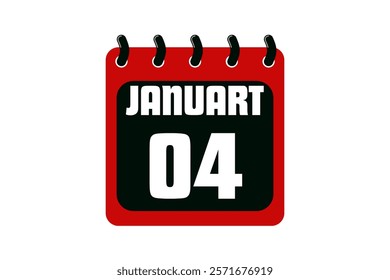 4 January calendar icon text page monthly web design on red, black and white background vector, icon, or illustration with the month of January 4