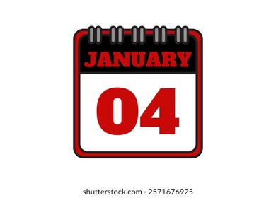 4 January calendar icon text page monthly web design on red, black and white background vector, icon, or illustration with the month of January 4