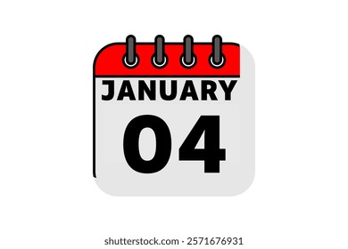 4 January calendar icon text page monthly web design on red, black and white background vector, icon, or illustration with the month of January 4