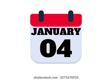 4 January calendar icon text page monthly web design on red, black and white background vector, icon, or illustration with the month of January 4