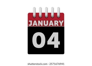 4 January calendar icon text page monthly web design on red, black and white background vector, icon, or illustration with the month of January 4