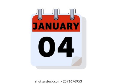 4 January calendar icon text page monthly web design on red, black and white background vector, icon, or illustration with the month of January 4