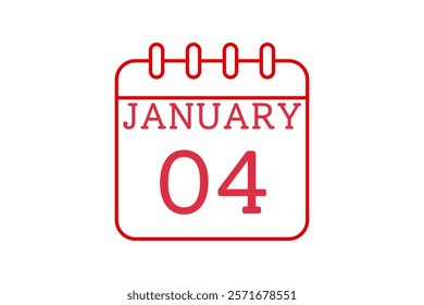 4 January calendar icon text page monthly web design on red and white background vector, icon, or illustration with the month of January 4