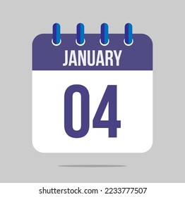 4 january calendar vector. Calendar icon for january with marked date. Design for schedules, meetings and appointments