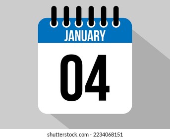 4. Januar Kalender Vektorsymbol. Blauer Januar für die Tage des Monats und die Woche auf hellem Hintergrund