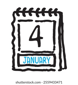 4 January date calendar - A simple yet elegant line art illustration of a date calendar captures the essence of organization and timekeeping. The clean lines and minimalistic design