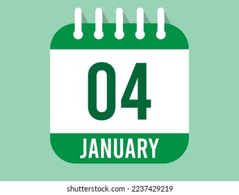 4 January day calendar icon. Calendar page in green color for the days of January. Month design for appointments and anniversaries