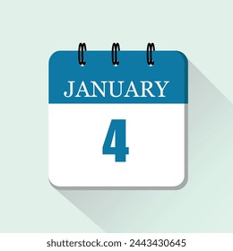 4 de enero icono de calendario diario plano. Plantilla de calendario vectorial para los días de enero. Cartel para el día y el mes.