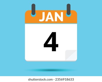 4 January. Flat icon calendar isolated on blue background. Vector illustration