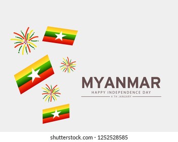 4 January Happy Independence Day Of Myanmar Flag With white Background.