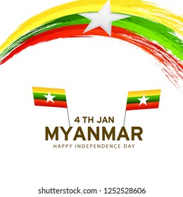 4 January Happy Independence Day Of Myanmar Flag With white Background.