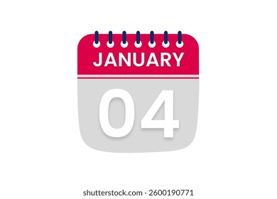 4 January month single day vector, illustration, calendar with red, off white and white color background calendar January 4