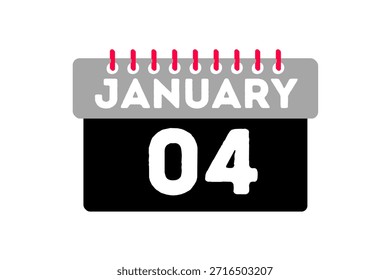 4 Janeiro mês vetor dia único, ilustração, calendário com vermelho, preto e branco ícone de calendário de fundo de cor de Janeiro 4