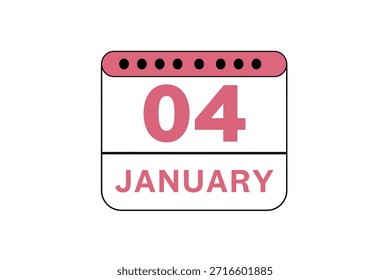 4 Janeiro mês vetor dia único, ilustração, calendário com pêssego, preto e branco ícone de calendário de fundo de cor de Janeiro 4
