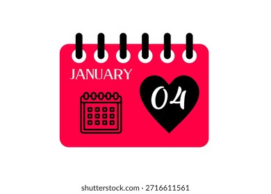 4 Janeiro mês vetor dia único, ilustração, calendário com vermelho, preto e branco ícone de calendário de fundo de cor de Janeiro 4