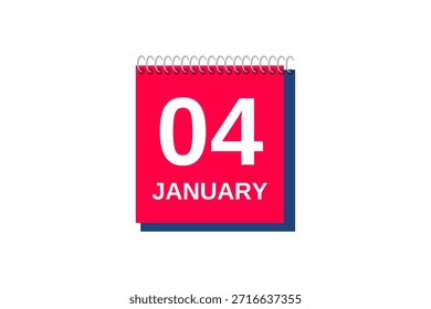 4 Janeiro mês vetor dia único, ilustração, calendário com vermelho, azul e branco ícone de calendário de fundo de cor de Janeiro 4