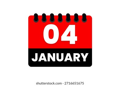 4 Janeiro mês vetor dia único, ilustração, calendário com vermelho, preto e branco ícone de calendário de fundo de cor de Janeiro 4