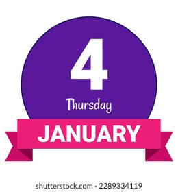 4. Januar, Donnerstag. Datumsvorlage. Nützliches Design für Kalender- oder Veranstaltungswerbung. EPS10 Datei, Vektorgrafik. Einzeln auf weißem Hintergrund. 