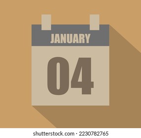 4 January vector calendar icon. Calendar page design on dark background for January days