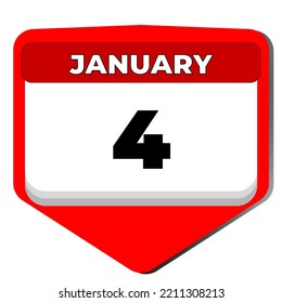 4 January vector icon calendar day. 4 date of January. Fourth day of January. 4th date number. 4 day calendar. Four date. Vector illustration