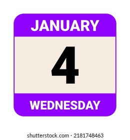 4 January, Wednesday. Date template. Useful design for calendar or event promotion. Vector illustration EPS 10 File