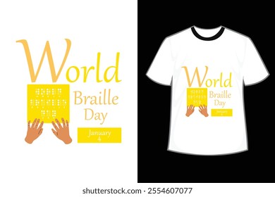 4 january World Braille Day t-shirt Design vector