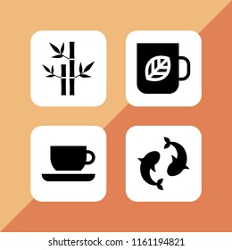 4 japan icons in vector set. pond, tea and bamboo illustration for web and graphic design