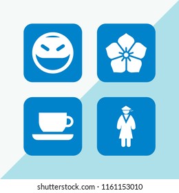 4 japanese icons in vector set. japan, chinese man, tea and ninja illustration for web and graphic design