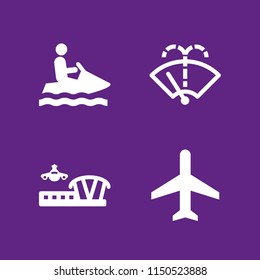 4 jet icons in vector set. airplane, watercraft silhouette and washer illustration for web and graphic design