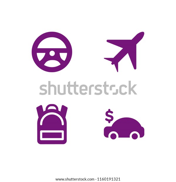 4 journey icons\
in vector set. backpack, car and airplane illustration for web and\
graphic design