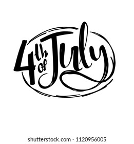 4 July America celebration. Independence national holiday. Hand drawn lettering. Vector illustration for t-shirt, poster, wallpaper and print. USA flag