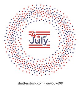 4 of July Banner for Celebration American President Day, confetti stars border round frame with stars colored as USA Flag. USA border  Background, Vector Illustration 