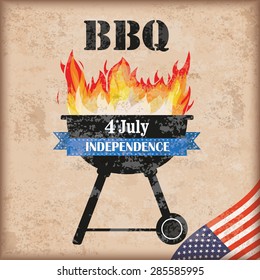 4 july barbecue with fire on the vintage background. Eps 10 vector file.