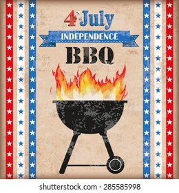 4 july barbecue with fire on the vintage background. Eps 10 vector file.