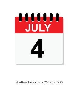4 July, calendar icon. Calendar design vector template. USA independence day 4 of July. Vector illustration. 