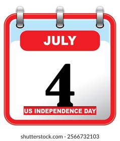 4 July. Calendar icon of Independent day. Vintage USA flag with US Independence Day 4 July text. Calendar in red stand up, Calendar vector icon. Vector illustration of calendar. vector icon template.