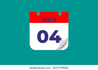 4 July calendar icon text page monthly web design on red, and blue background vector, icon, or illustration with the month of July 4