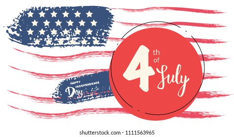 4 July card with flag elements. Happy Independence Day horizontal banner. Template for holiday design. Vector illustration.