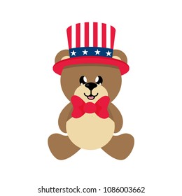 4 july cartoon cute bear in hat sitting