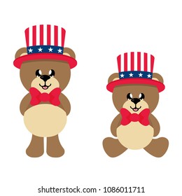 4 july cartoon cute bear in hat set