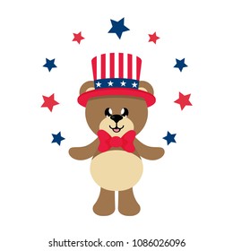 4 july cartoon cute bear in hat with stars