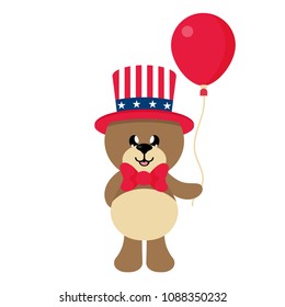 4 july cartoon cute bear in hat with balloon