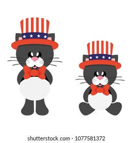 4 july cartoon cute black cat in hat set